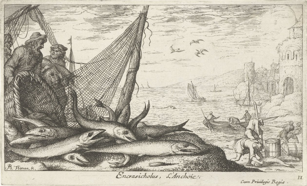 Anchovies by a Basket and Fishing Net by Albert Flamen