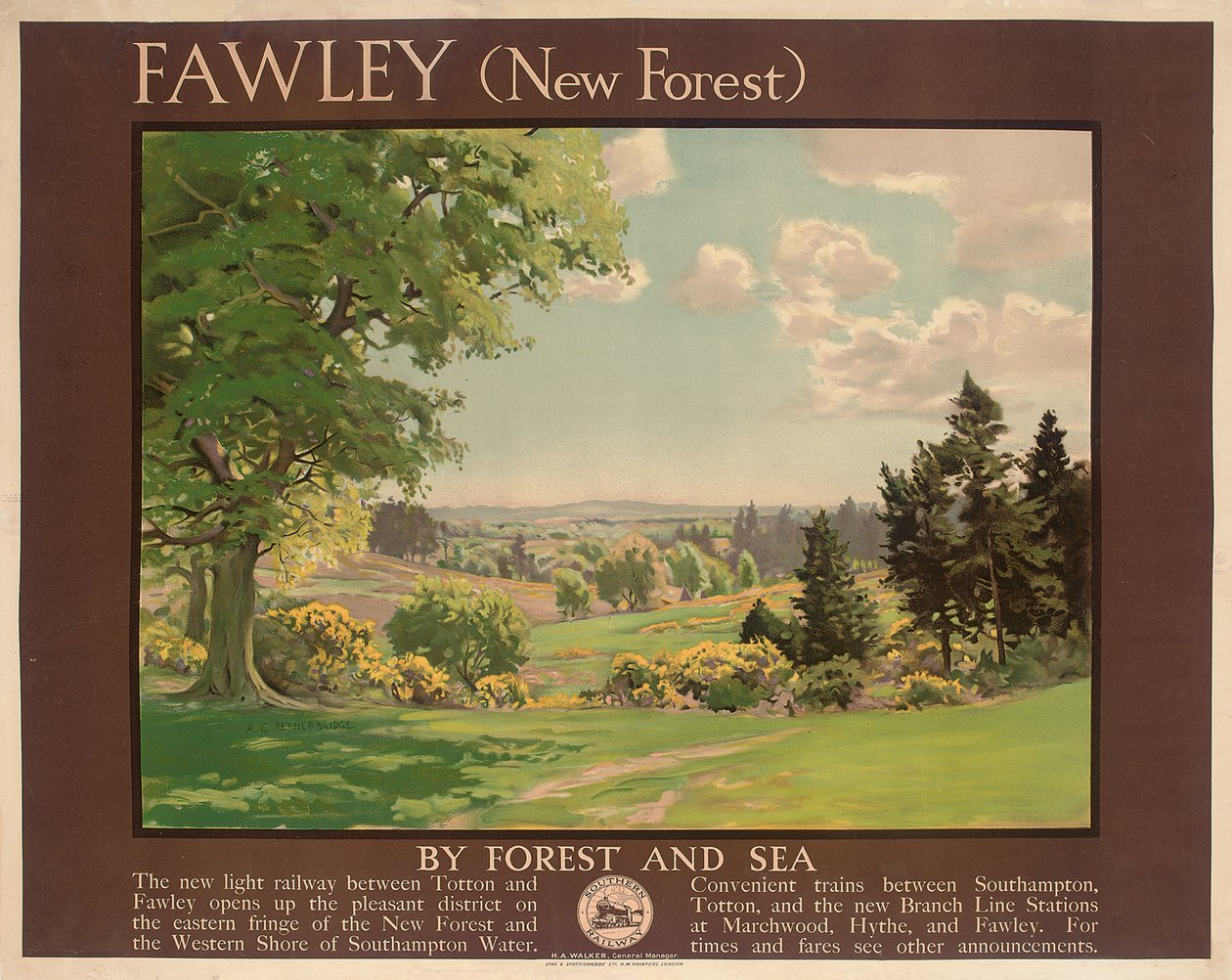Fawley (New Forest), poster advertising Southern Railway by Albert George Petherbridge