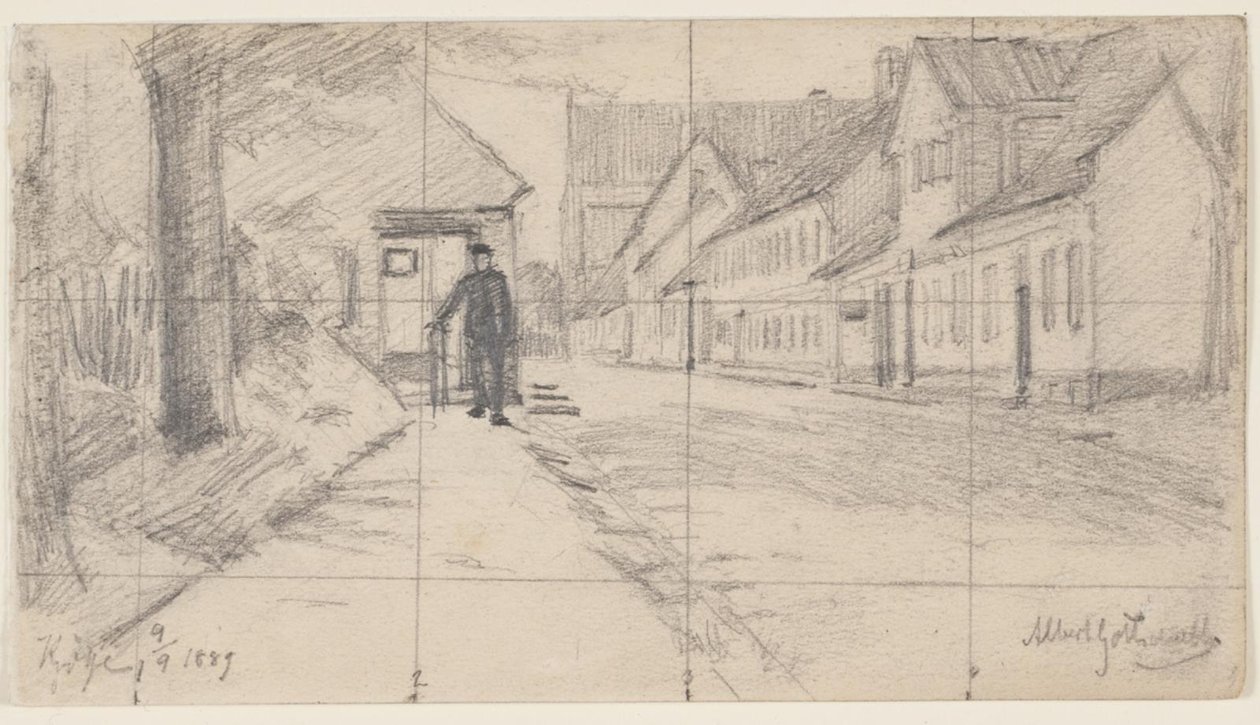 Street in Køge with a Walking Man by Albert Gottschalk