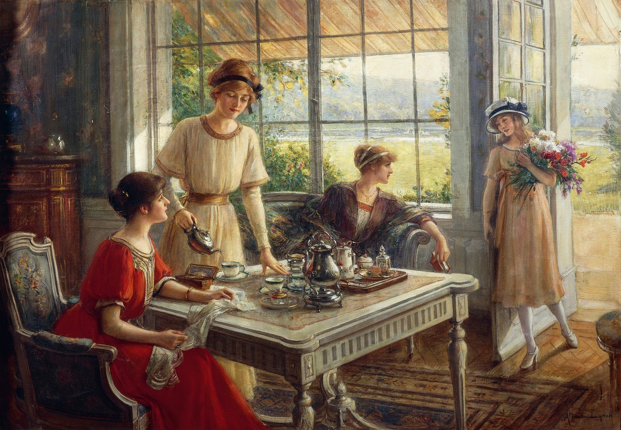 Women having tea by Albert Lynch