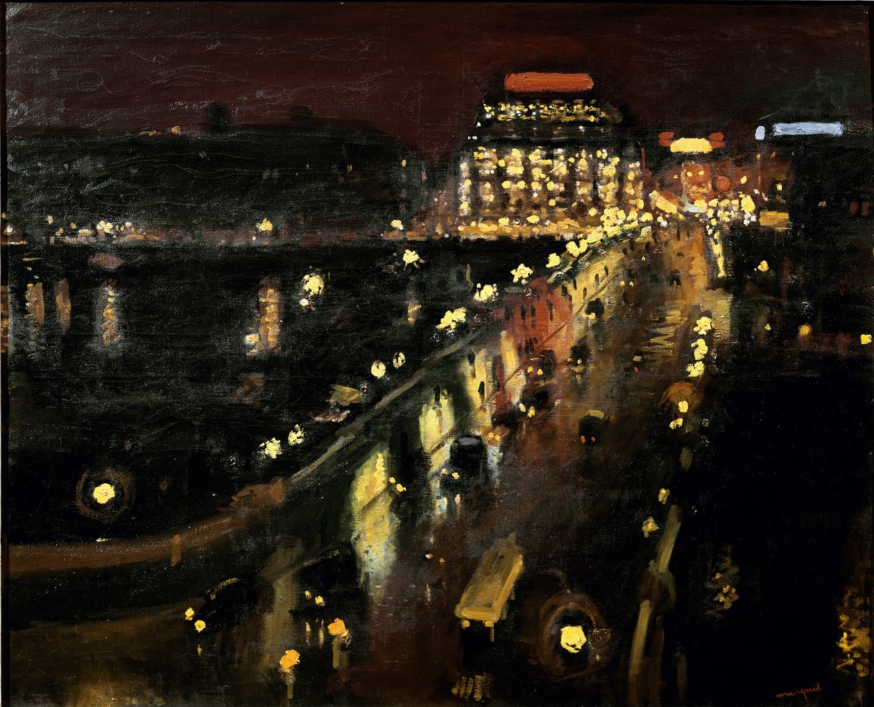 The Pont Neuf in Paris by night The Samaritaine illuminated in the background by Albert Marquet