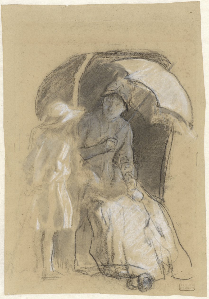 Woman in a Beach Chair with a Girl Beside Her by Albert  Neuhuys