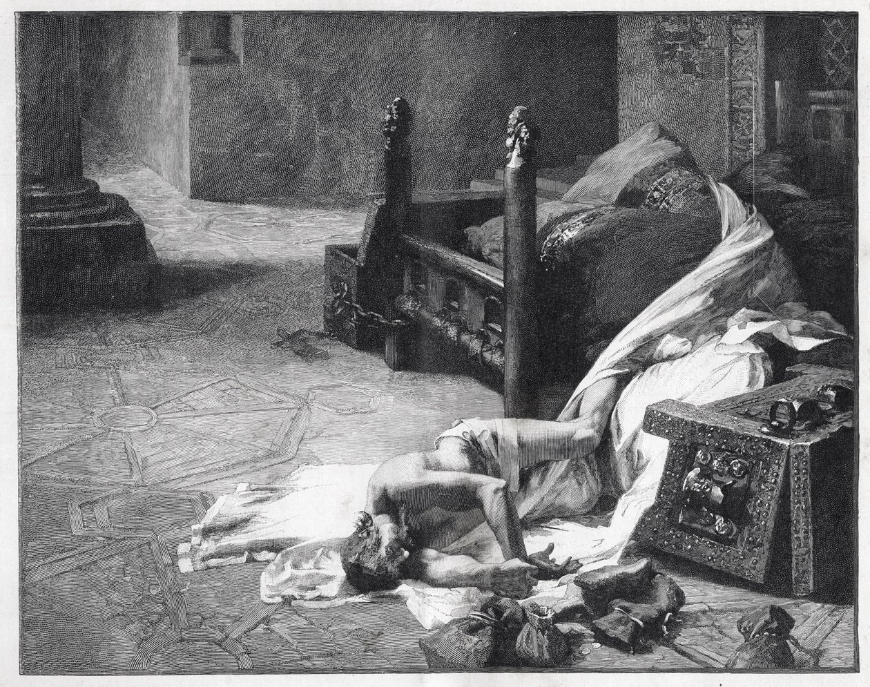Death of William the Conqueror - First Norman king of England. Death of William I the Conquerant - engraving after the painting by Albert Maignan by Albert Pierre René (after) Maignan
