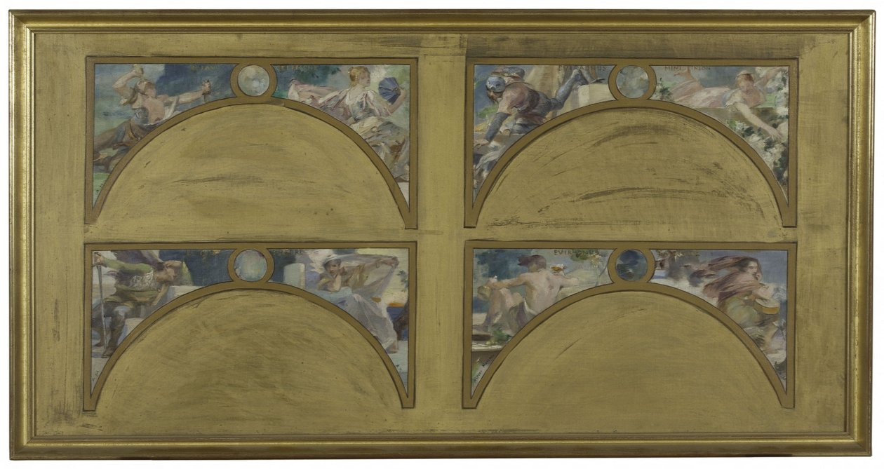 Sketch for the Salon des Lettres at Paris City Hall: The Great Literary Works (The Song of Roland, The Misanthrope, Eviradnus, Mimi Pinson, The Cid, Phèdre, Pantagruel, The Cicada), circa 1890 by Albert Pierre Rene Maignan