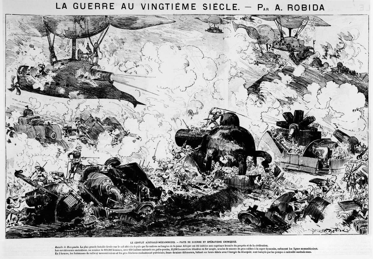 Anticipation: Battle of Mazayamba: The Australo-Mozambican Conflict, Warfare and Chemical Operations - in "The War in the 20th Century" by A. Robida by Albert Robida