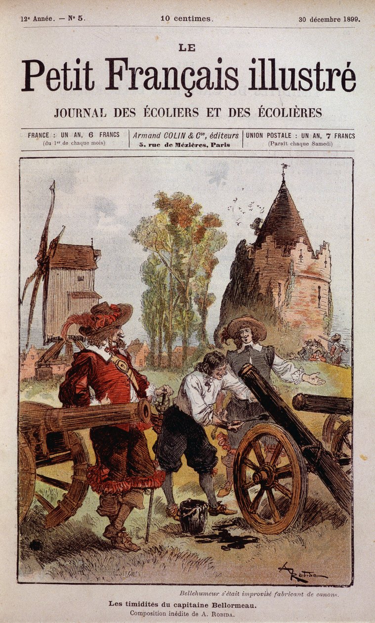 Bellehumeur had improvised manufacturer of Canon - The shyness of Captain Bellormeau by Robida. Cover The Little Frenchman Illustrated of 30/12/1899 by Albert Robida
