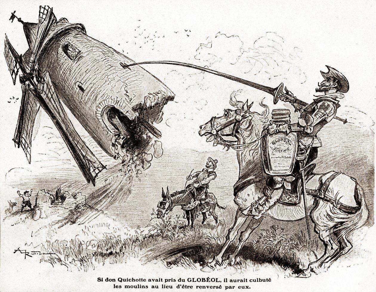 Don Quixote (for an Advertisement for the Fortifying Globeol, c.1916) by Albert Robida