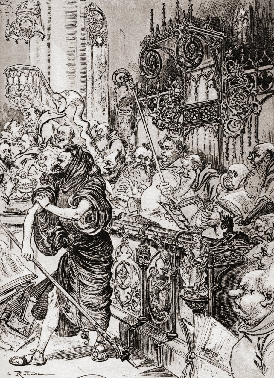 Friar John des Entommeures seized the staff of the cross by Albert Robida