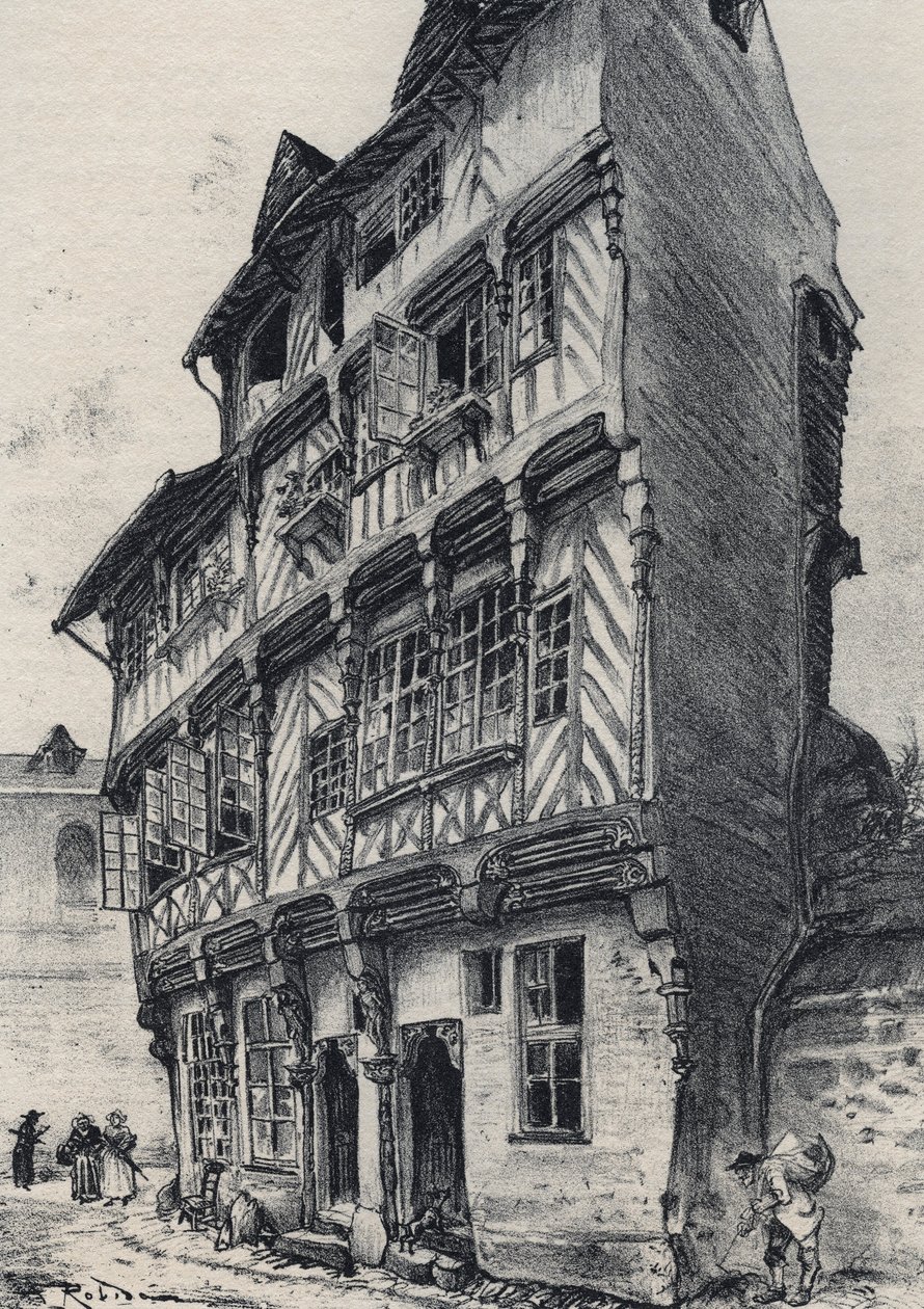 House rue Saint Guillaume in Rennes - Old France - Brittany - text, drawings and lithographs, by Albert Robida (1848-1926) undated end 19th century by Albert Robida