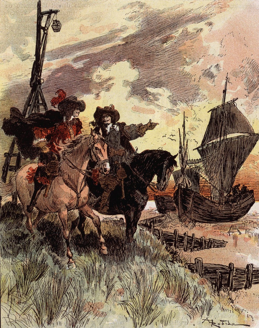 The shyness of Captain Bellormeau - “Bellormeau inspected Fort Philippe”. Character from Albert Robida