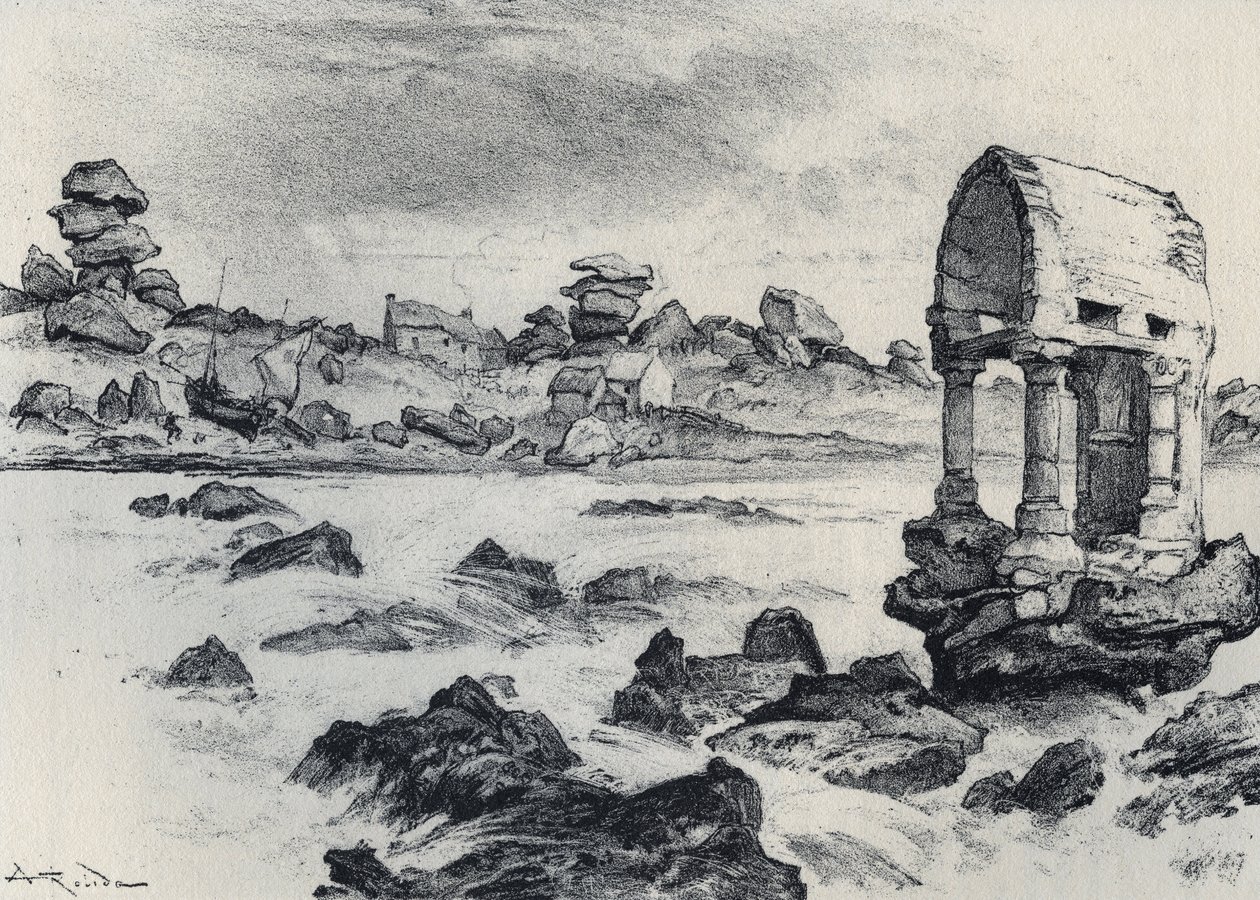 Chapel Saint Guirec at Ploumanach (Oratory of Saint Guirec) - Old France - Brittany - text, drawings and lithographs, by Albert Robida (1848-1926) undated end 19th century by Albert Robida
