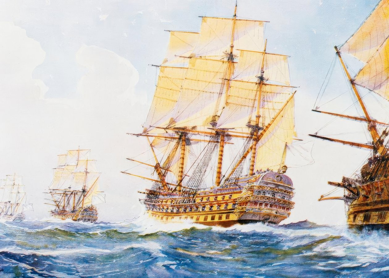 Ships from the 18th Century in Single File on Starboard Side by Albert Sébille