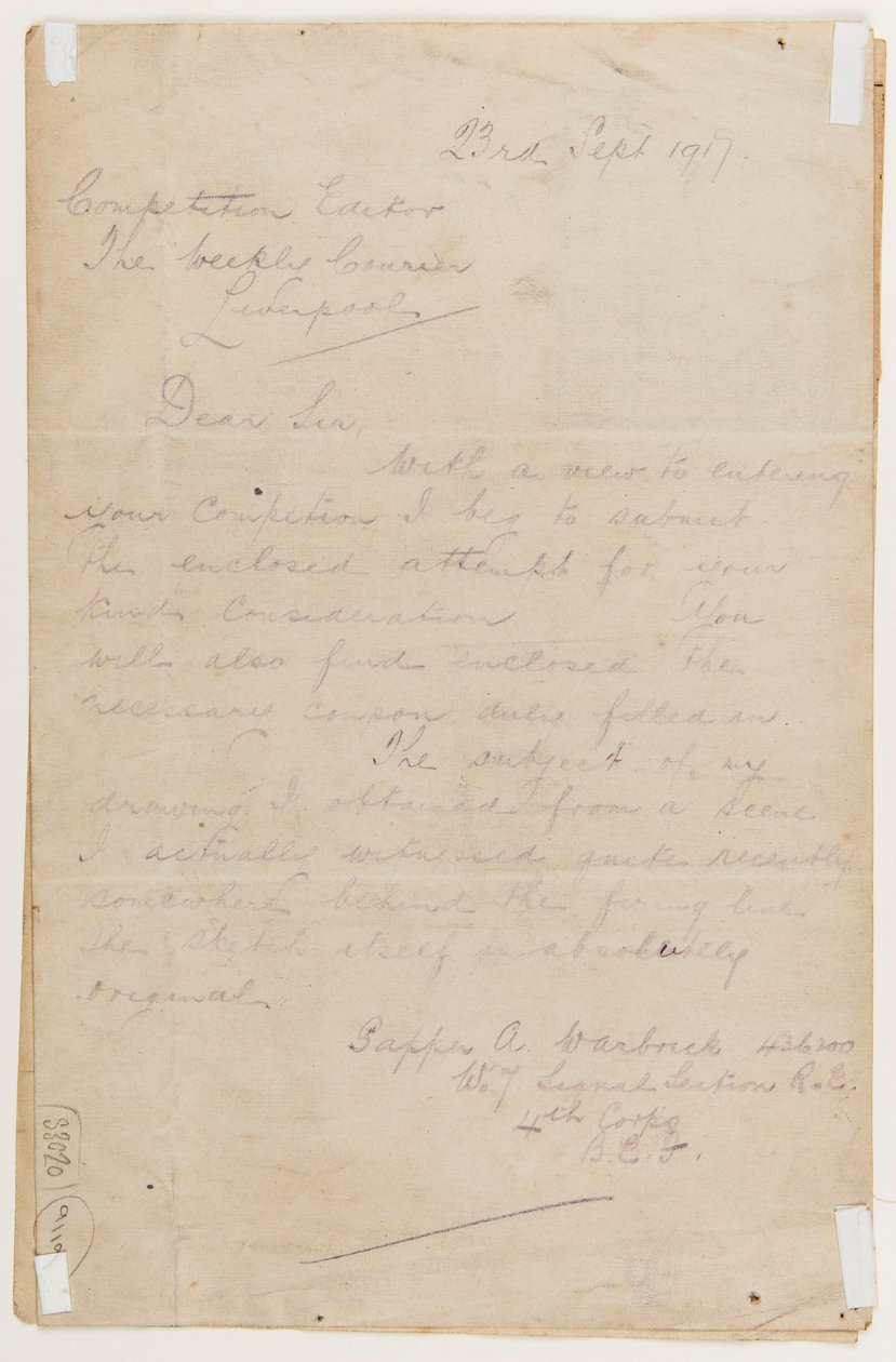 Letter to the Competition Editor, 23 September 1917 by Albert Warbrick