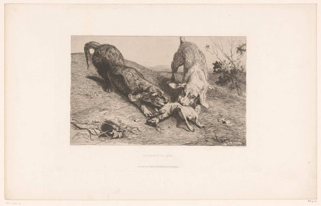 Two Dachshunds Tearing Apart a Rabbit by Albert de Balleroy