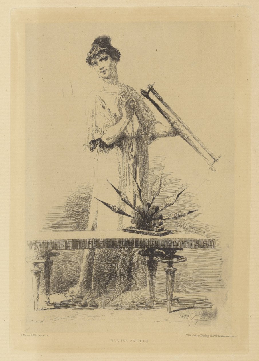 Spinning woman Fileuse antique (title on object)