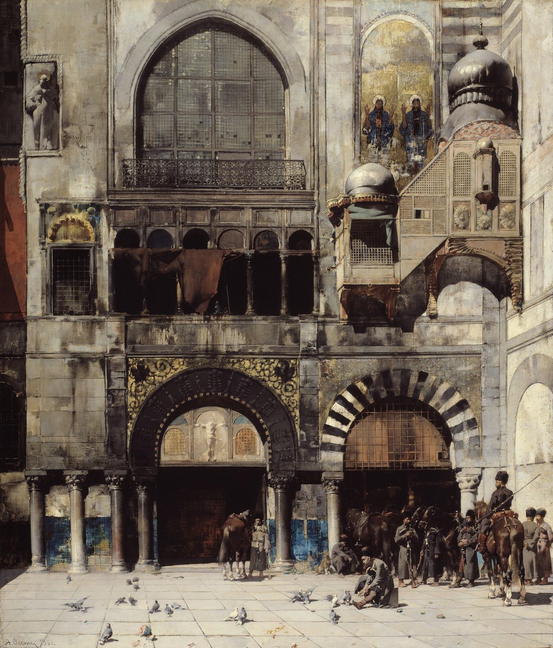 Circassian Cavalry Awaiting their Commanding Officer at the Door of a Byzantine Monument, Memory of the Orient, 1880 by Alberto Pasini