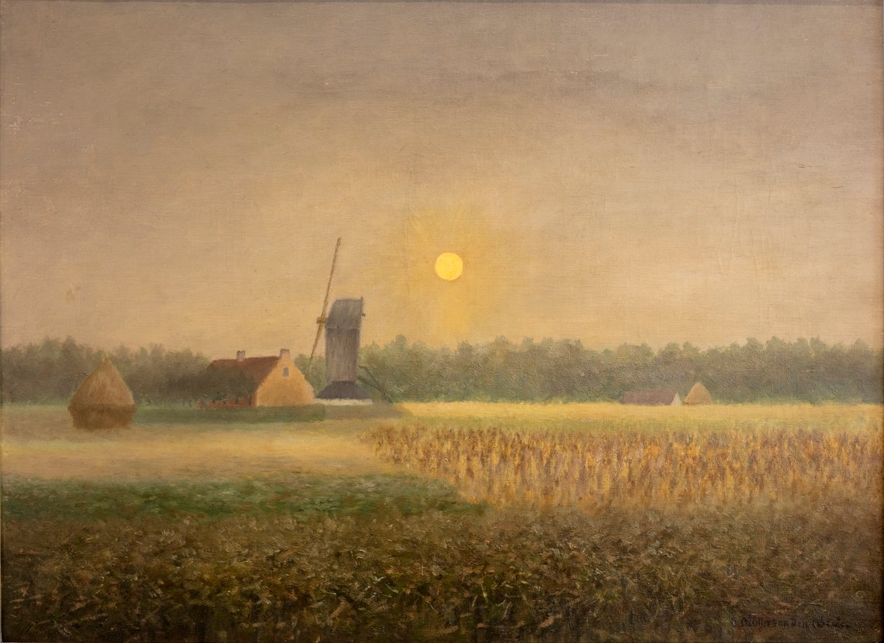 Windmill at Latem at Moonlight by Albijn Van den Abeele