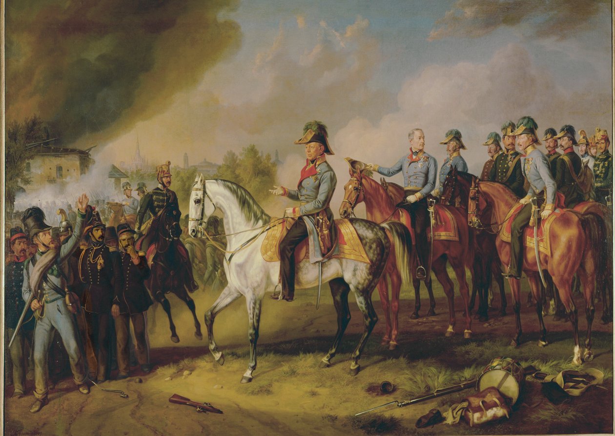 Fieldmarshal Johann Joseph Wenzel Radetzky and His General Staff Before Milan by Albrecht Adam