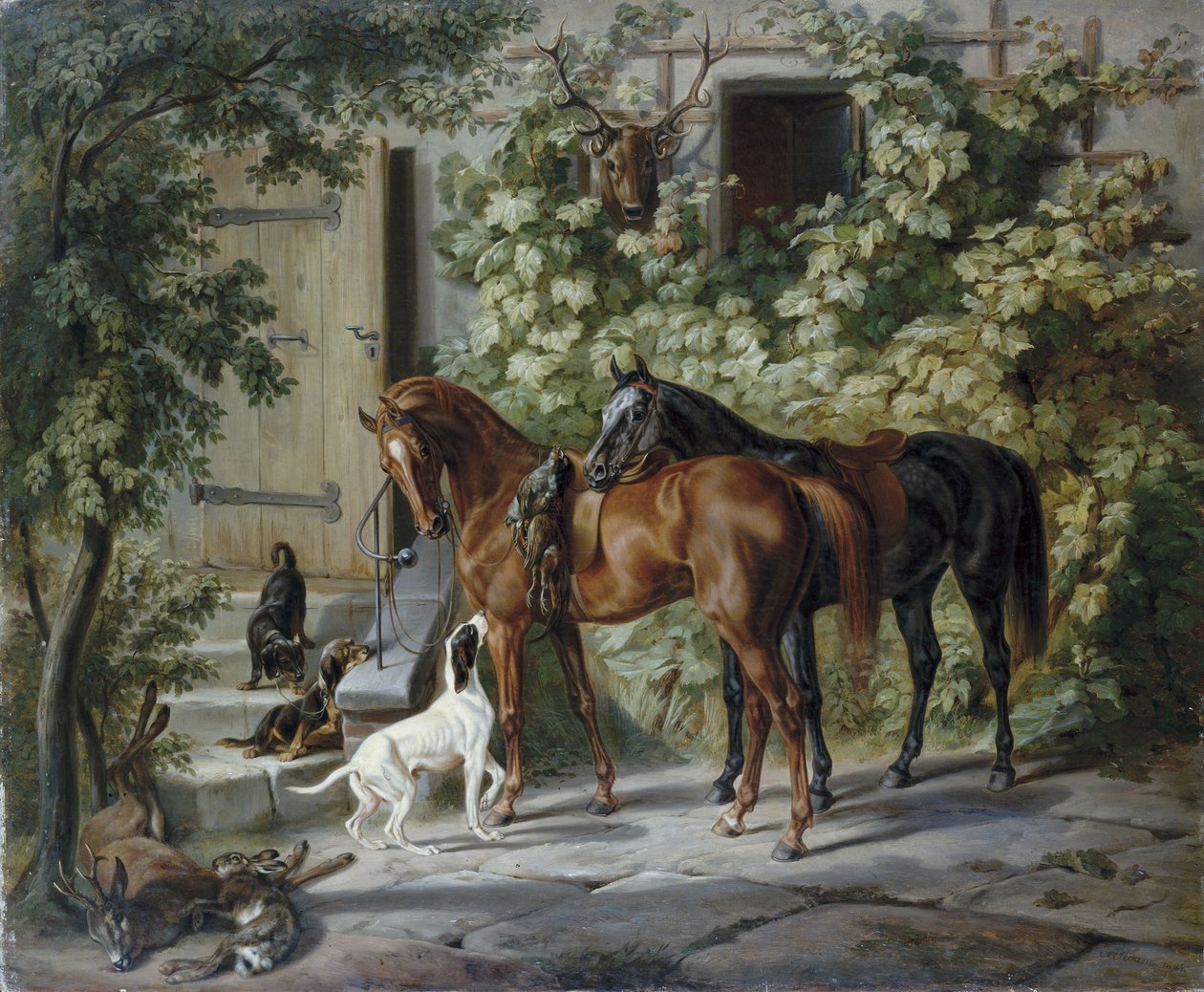 Horses at the Porch by Albrecht Adam