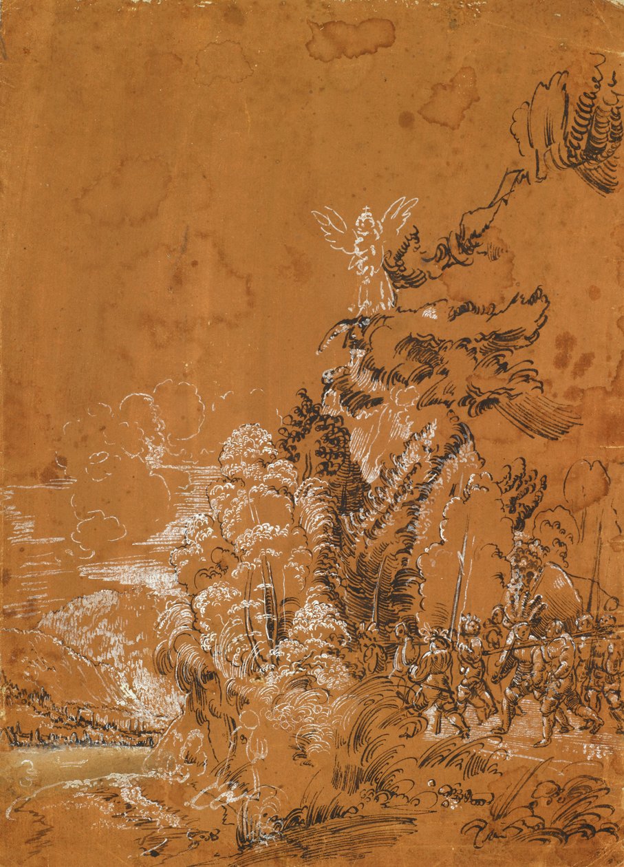 Forest Landscape with Angels and Mercenaries by Albrecht Altdorfer