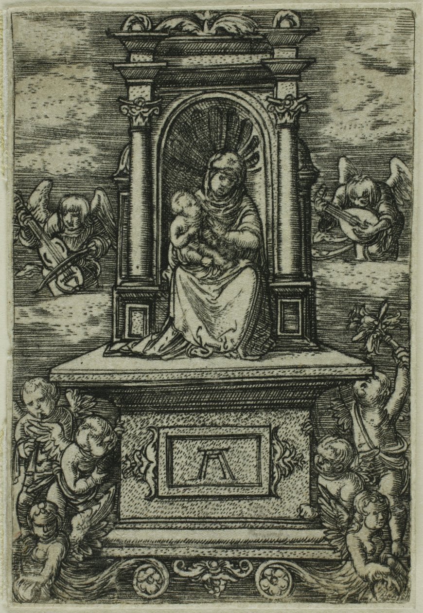 The Beautiful Virgin of Regensburg with the Child on a Throne, Surrounded by Angels with Musical Instruments by Albrecht Altdorfer