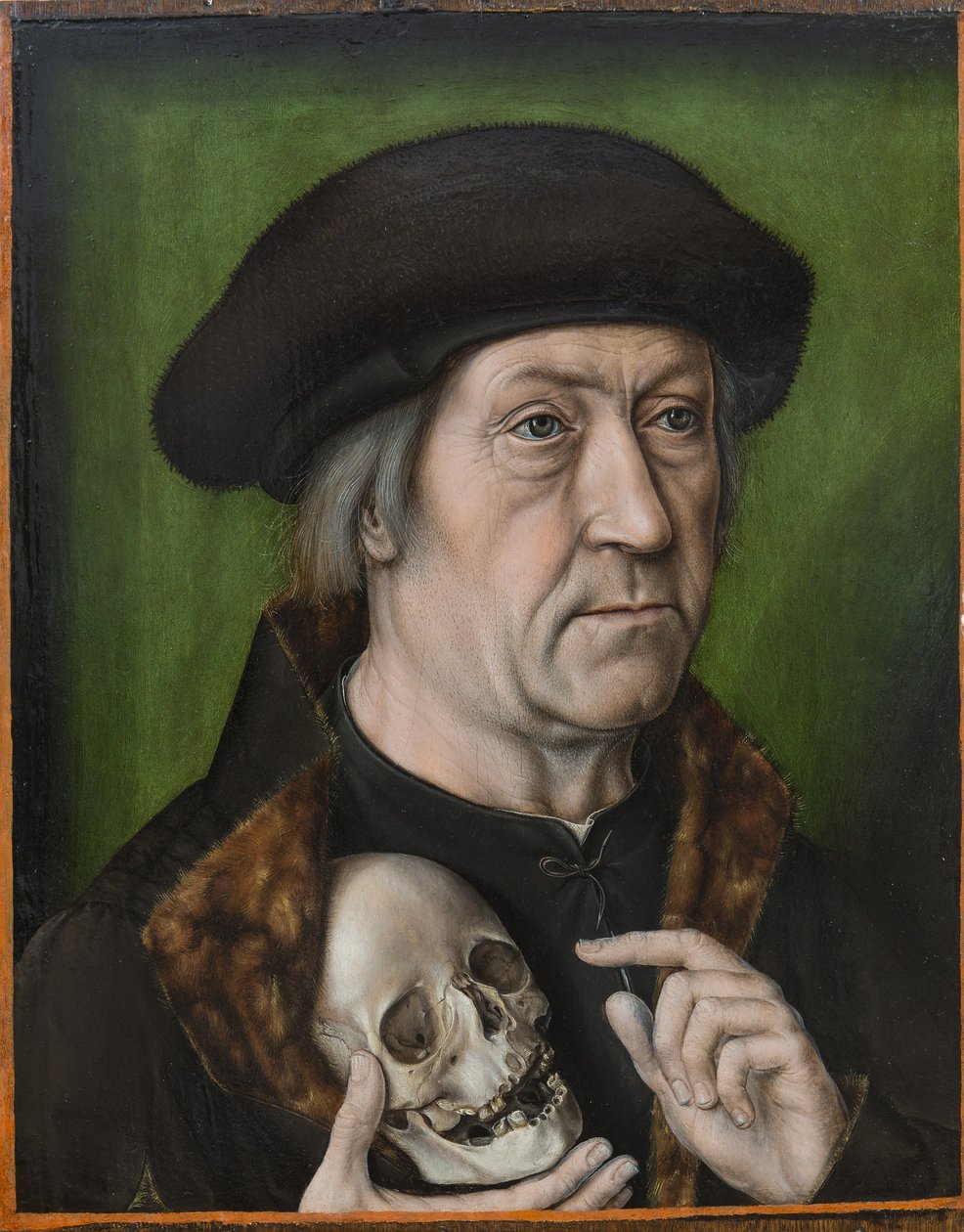 Self-Portrait with a Skull, by Aelbrecht Bouts (1451/54-1549). Oil on wood, c. 1520. Dimension: 42.6x33 cm. Muzeul National Brukenthal, Sibiu by Albrecht Bouts