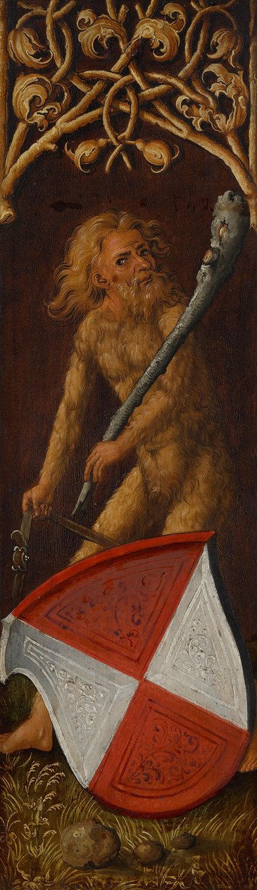 Portrait Triptych of Oswolt Krel, Right Wing: "Wild Man" with the Coat of Arms of Agathe von Esendorf by Albrecht Dürer