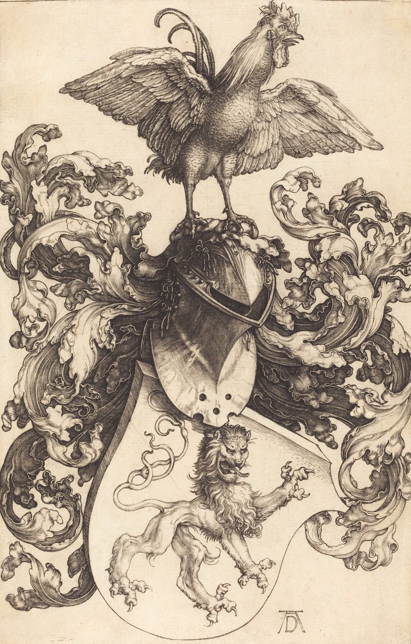 Coat of Arms with a Lion and a Cock, 1502-1503 by Albrecht Dürer