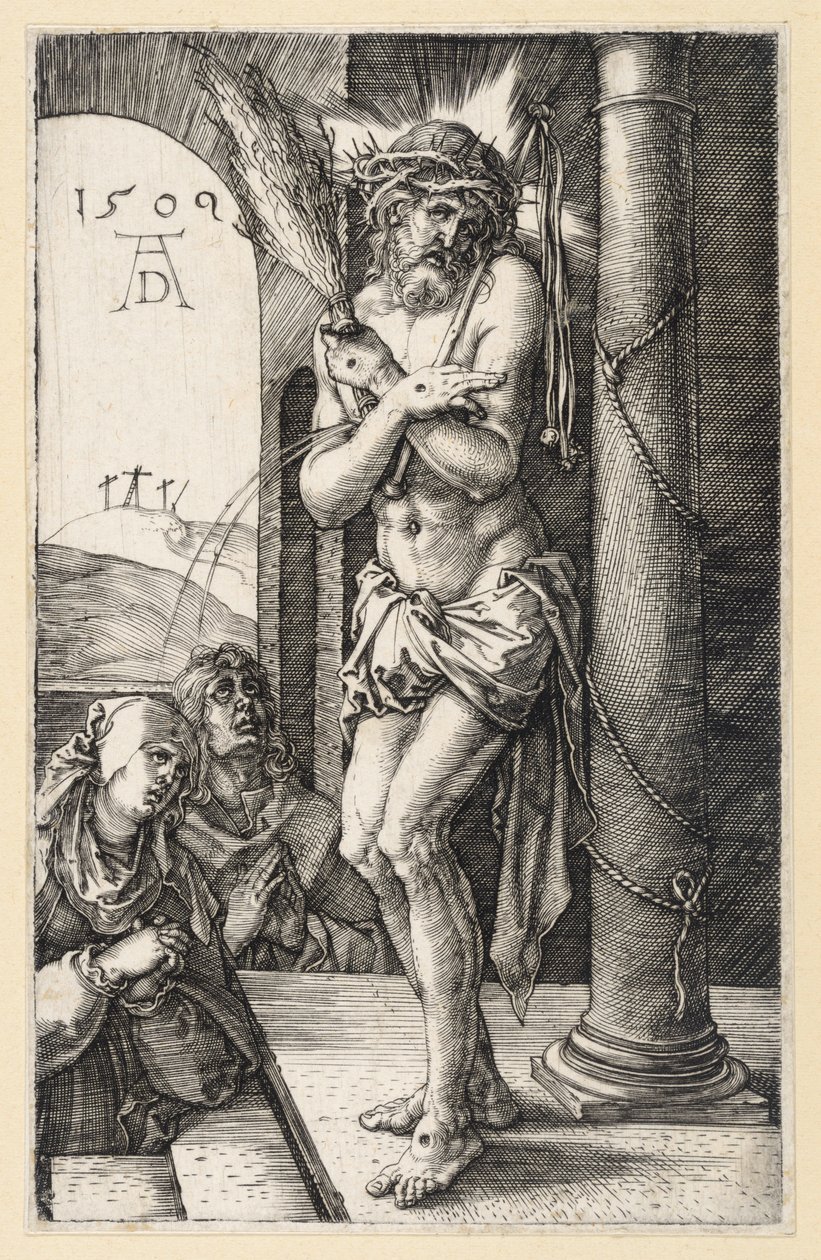 The Man of Sorrows at the Pillar of Flagellation (Copperplate Passion) by Albrecht Dürer