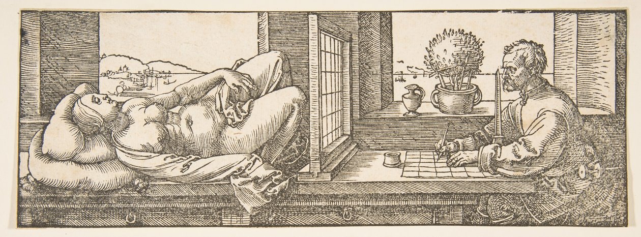 Draughtsman Making a Perspective Drawing of a Reclining Woman by Albrecht Dürer
