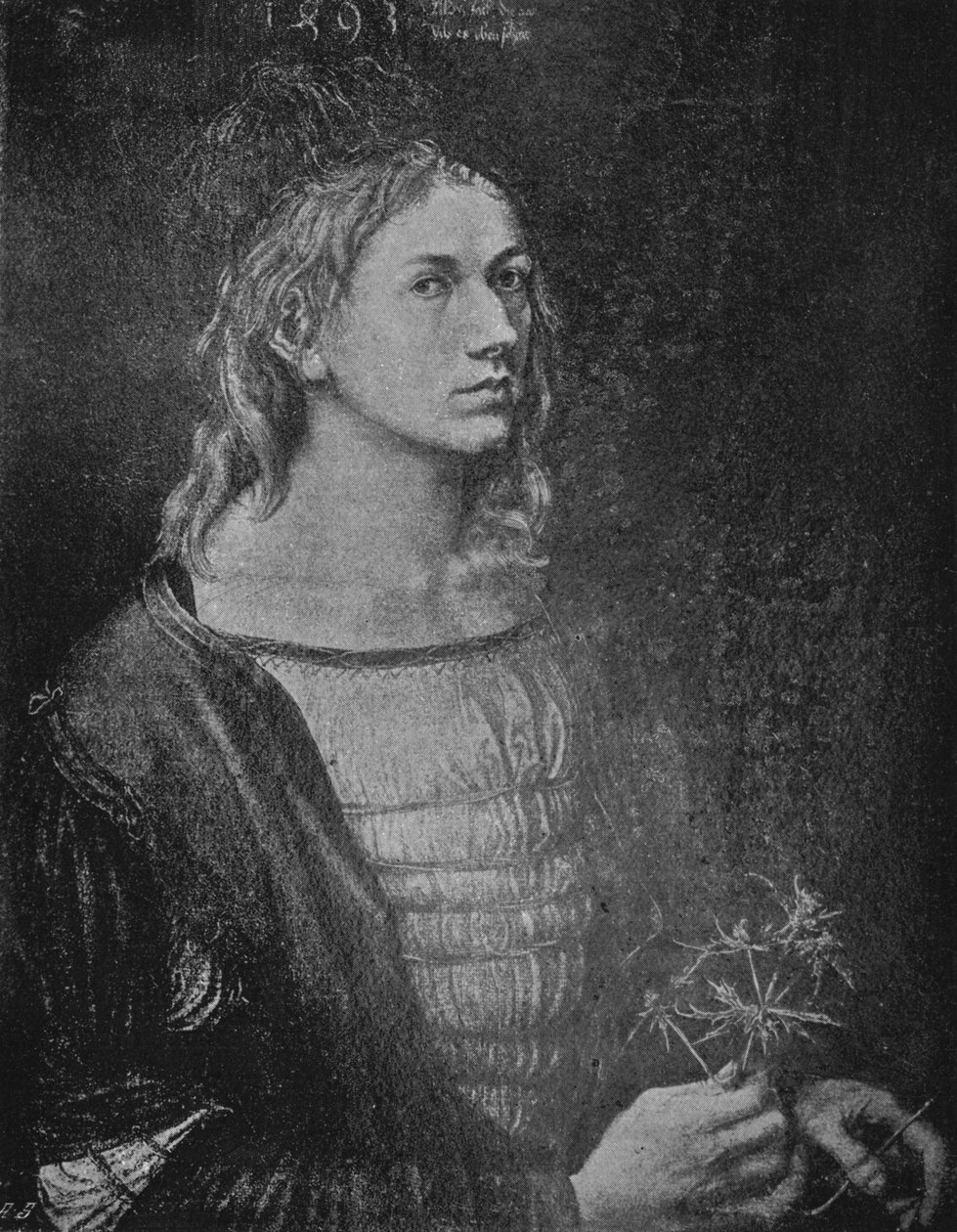 Portrait of the artist holding a thistle by Albrecht Dürer