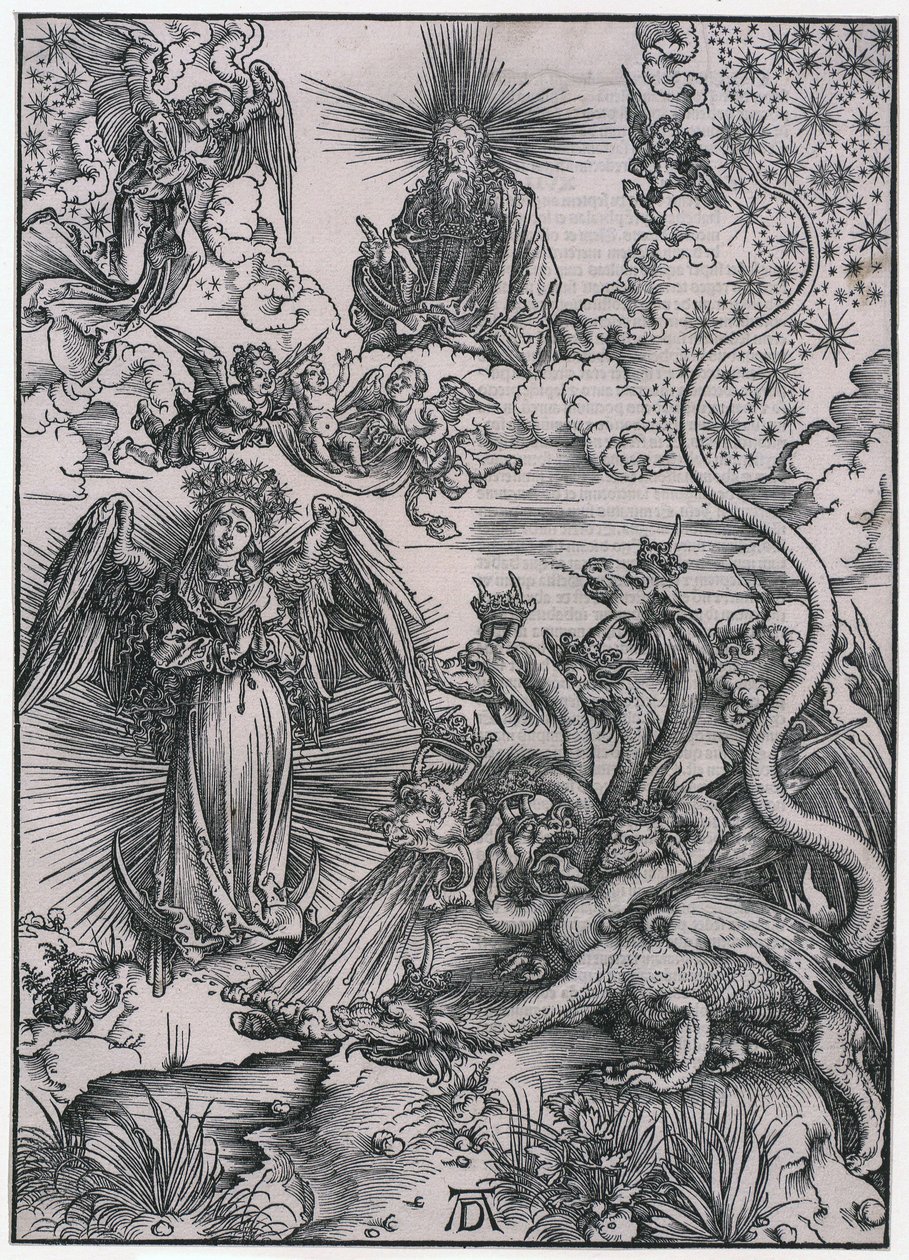 Sun Woman and the Seven-Headed Dragon, IX. Figure, Plate 11 from the series "The Apocalypse" by Albrecht Dürer