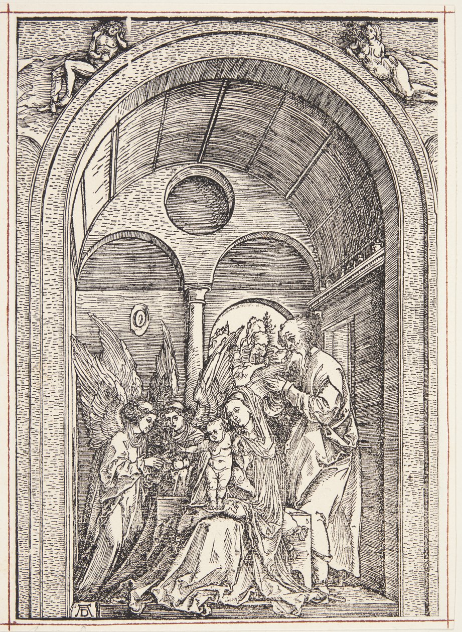 The Holy Family with Two Angels in a Vaulted Hall by Albrecht Dürer