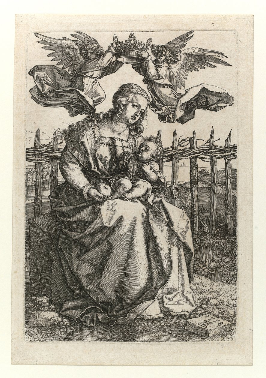 The Madonna and Child crowned by two angels by Albrecht Dürer