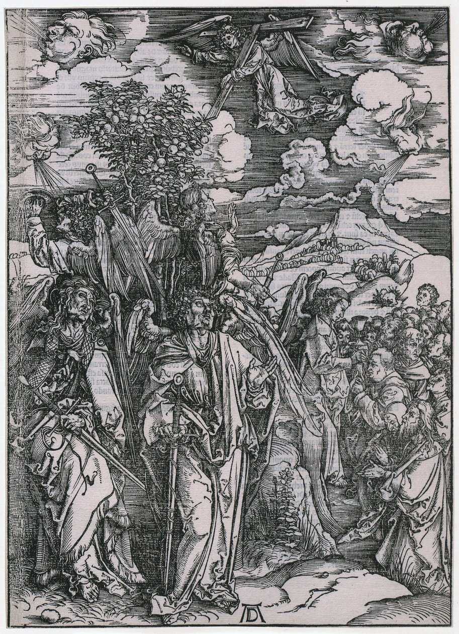 Four Angels Holding Back the Winds / The Sealing of the Chosen, V. Figure, Plate 7 of the Series "The Apocalypse" by Albrecht Dürer