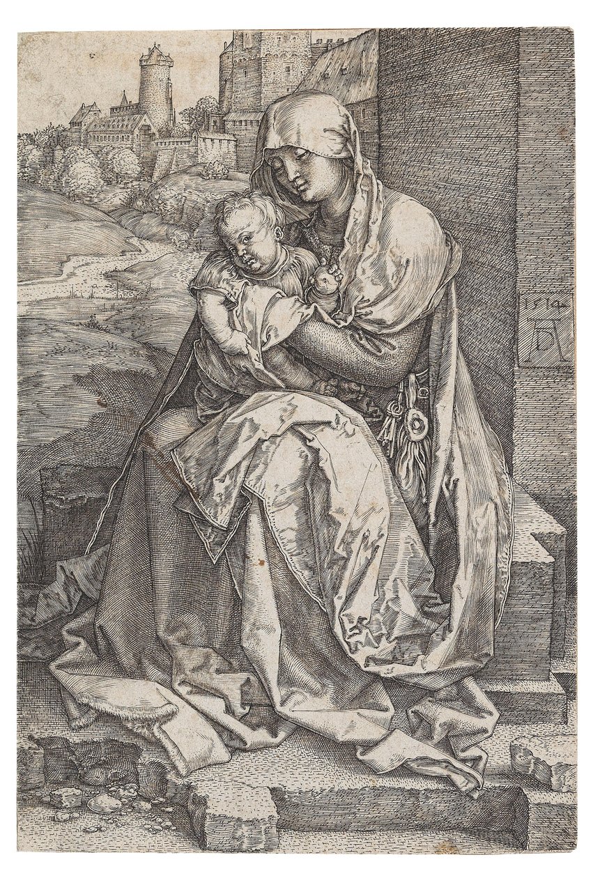 Virgin and Child Seated by the Wall by Albrecht Dürer
