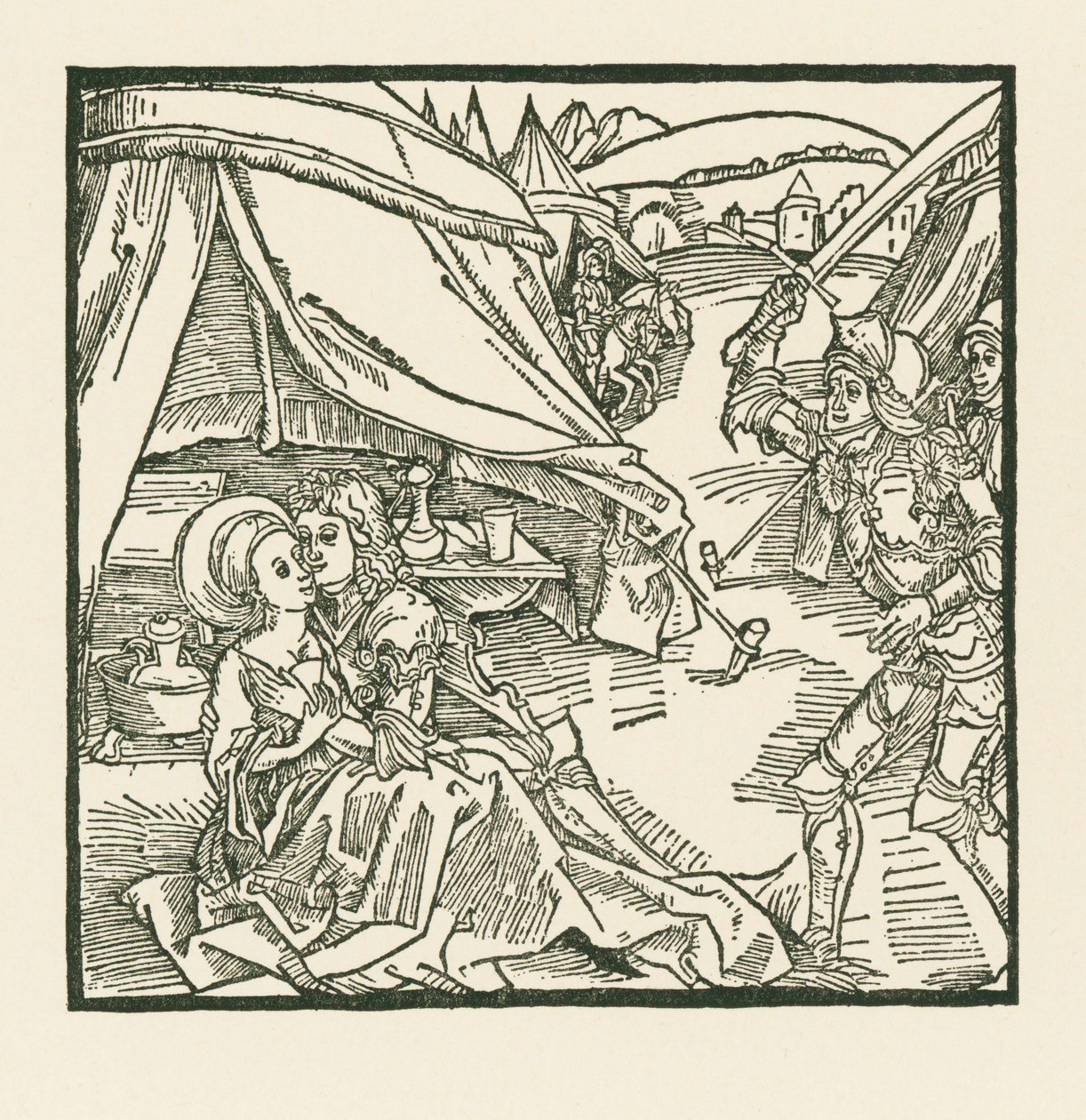 A knight of the Israelite army kills another knight whom he finds with a heathen paramour by Albrecht Dürer or Duerer