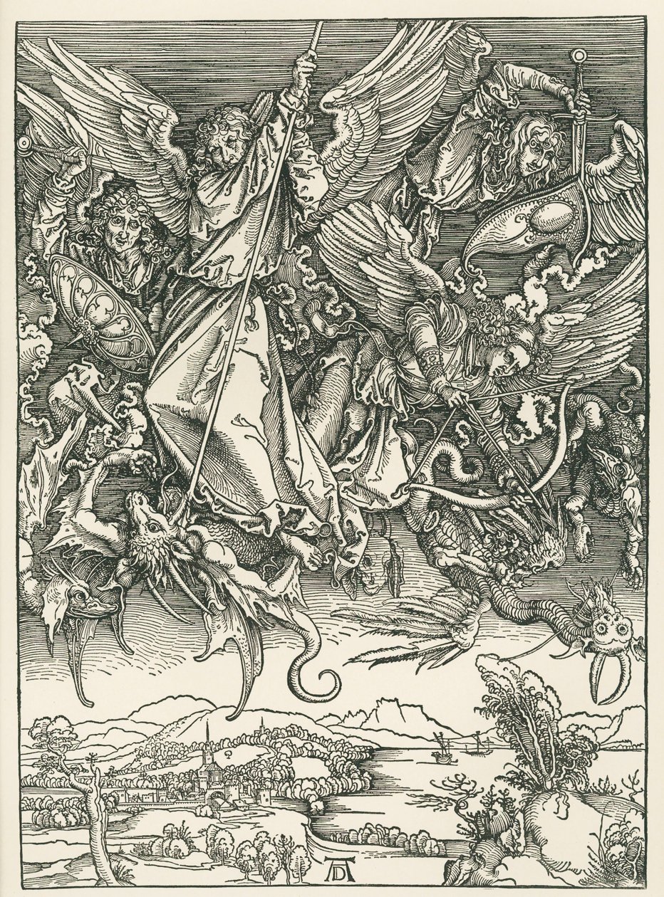Archangel Michael fighting the Dragon by Albrecht Dürer or Duerer