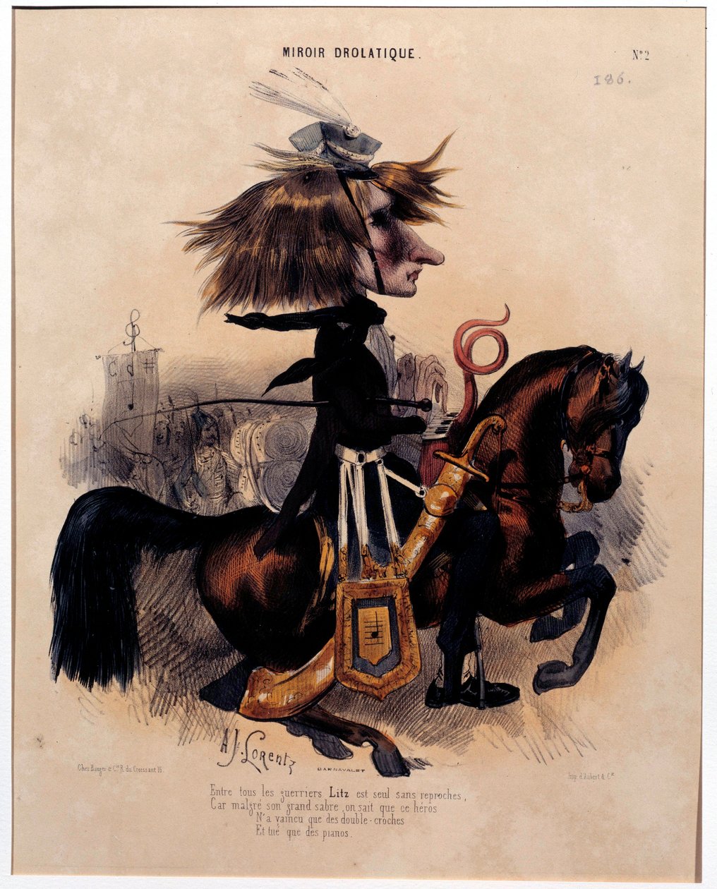 Cartoon Depicting Composer Franz Liszt by Alcide Joseph Lorentz