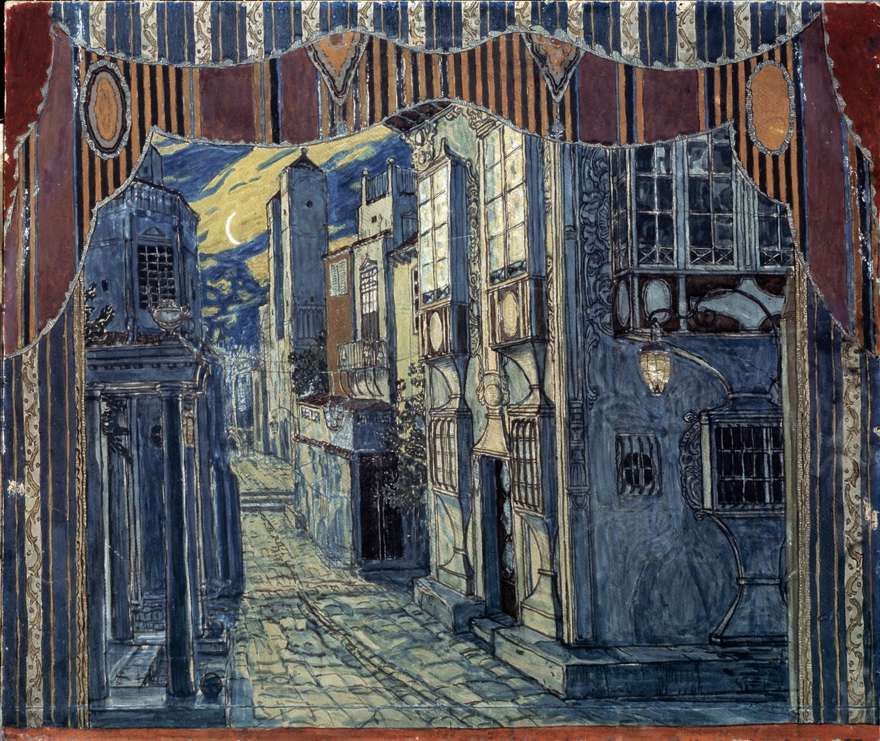 Set Design for The Barber of Seville by Aleksandr Jakovlevic Golovin