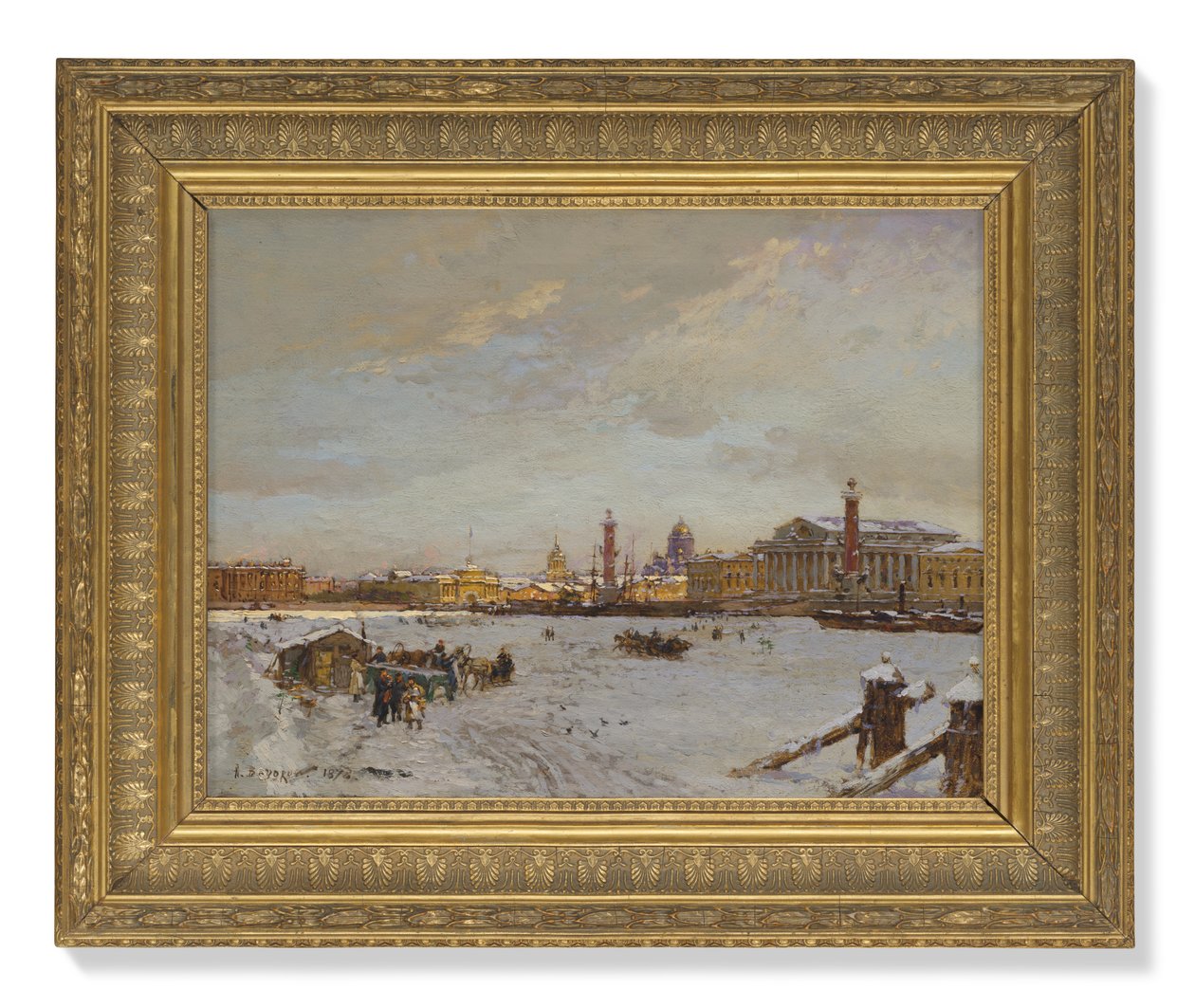 View over the Frozen Neva, the Rostral Columns, St Isaac