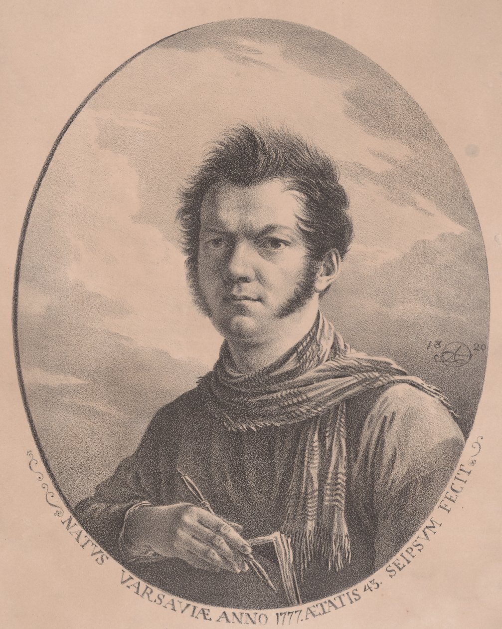 Self-portrait with an album and pen by Aleksandr Orlovsky