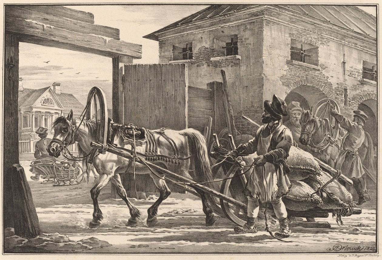 Sled Loaded with Flour Led by an Isvoschik by Aleksandr Osipovich Orlovskii