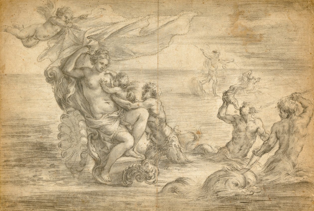 Venus Seated in Her Sea Chariot Suckling Cupid by Alessandro Algardi