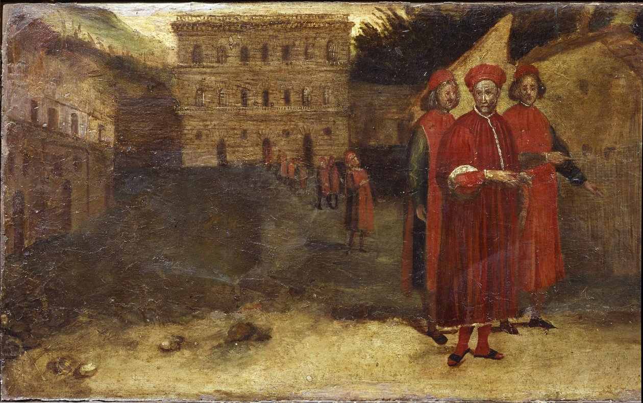 Luca Pitti Italian banker, in front of his palace by Alessandro Allori