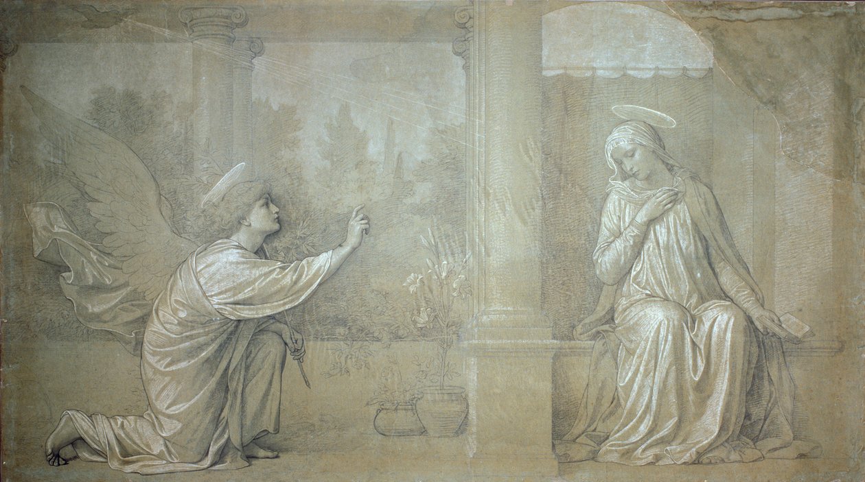 The Annunciation, Preparatory Cartoon for the Cappella Raffo Fresco in the Misericordia Cemetery, Siena by Alessandro Franchi