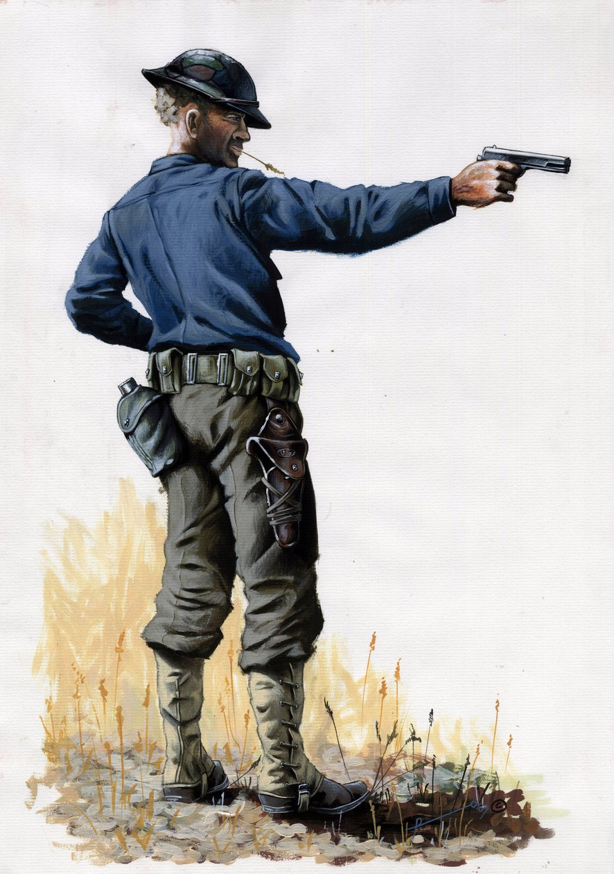 First World War 1914-1918: American army infantryman with a pistol in 1917 on the Western Front by Alessandro Lonati
