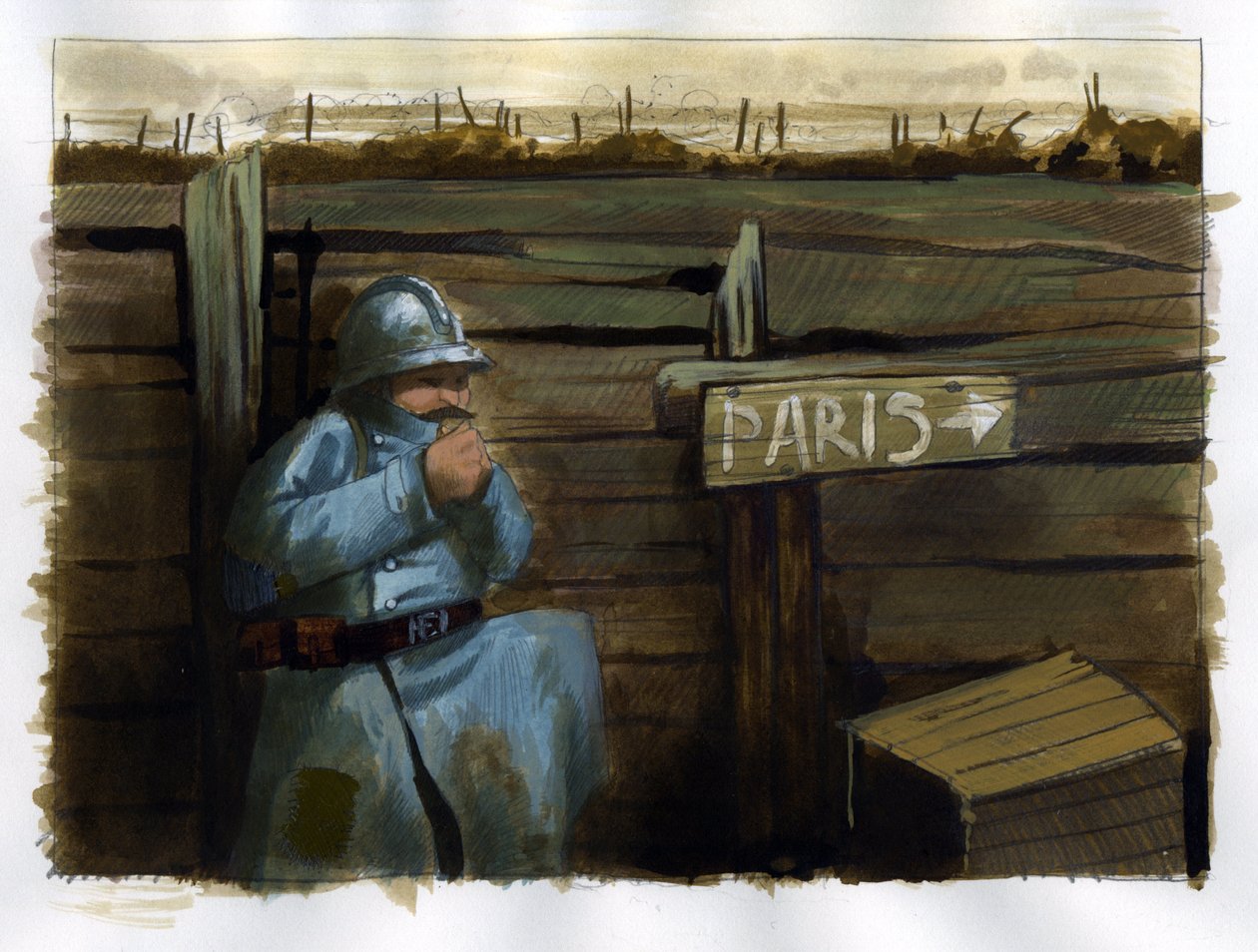 First World War: a French soldier near a sign indicating Paris by Alessandro Lonati