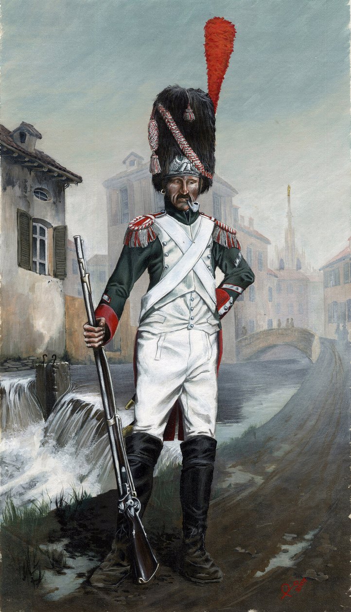 Italian Grenadier Soldiers Near the Canal of Milan with the Cathedral in the Background by Alessandro Lonati
