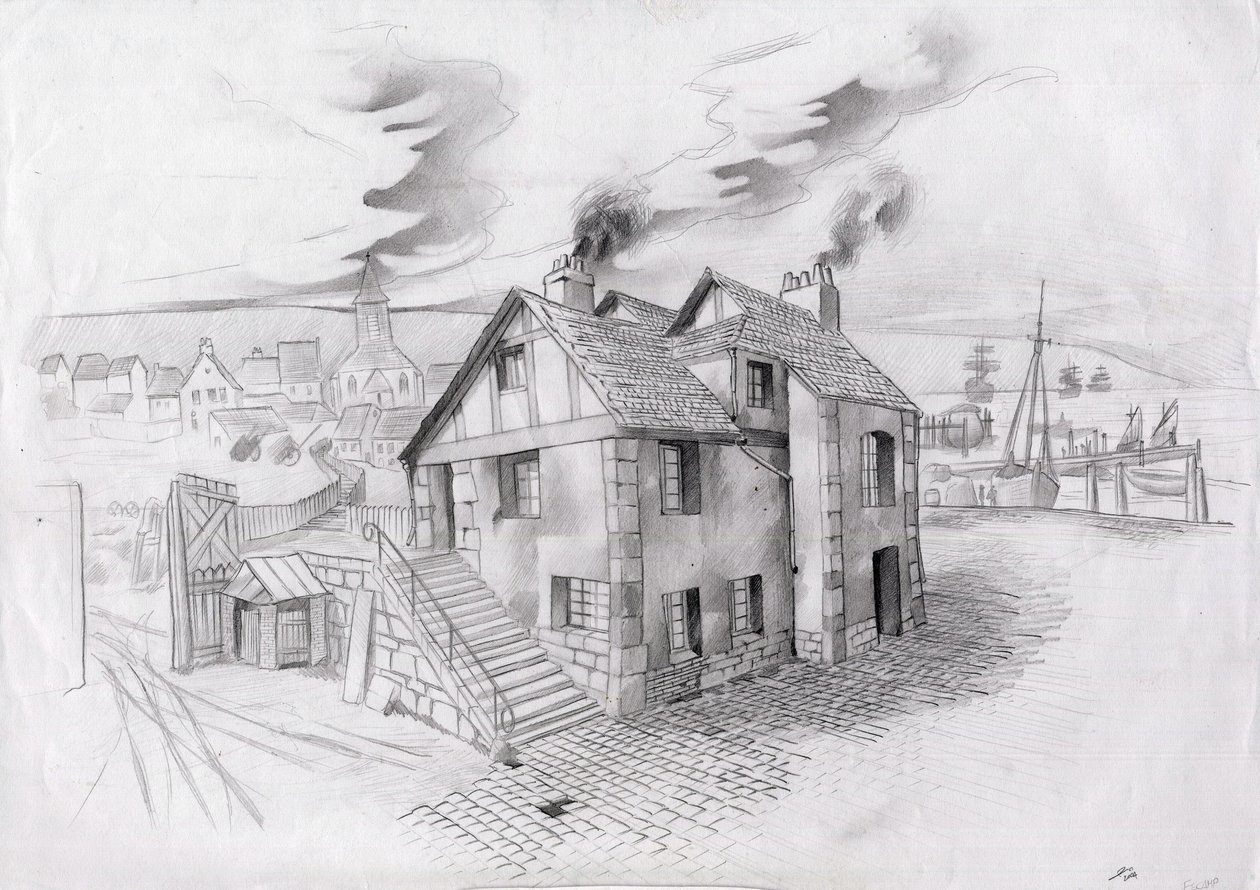 House in a village near a port in France in the 19th century by Alessandro Lonati